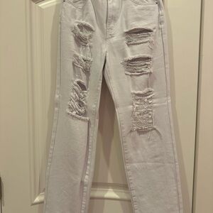 Women's Distressed Straight Leg Jeans in White